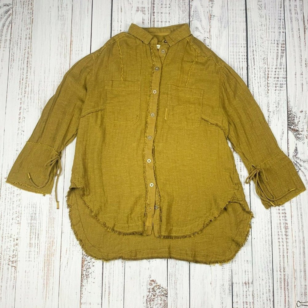 NWT FREE PEOPLE Women's Candled Walnut Combo Button Up Shirt Size Medium $128